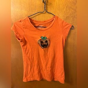 Faded Glory Kids Orange Halloween Tee with Sequin Pumpkin